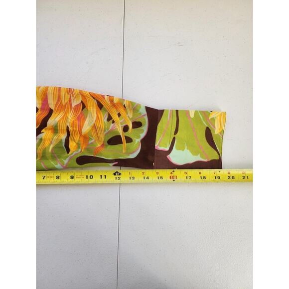 Body By Victoria Secrets Shirt Medium Brown Yellow Silk Floral Button Top Groovy - Picture 12 of 15